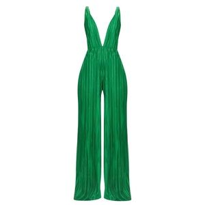 Pretty Little Thing Plisse green jumpsuit
